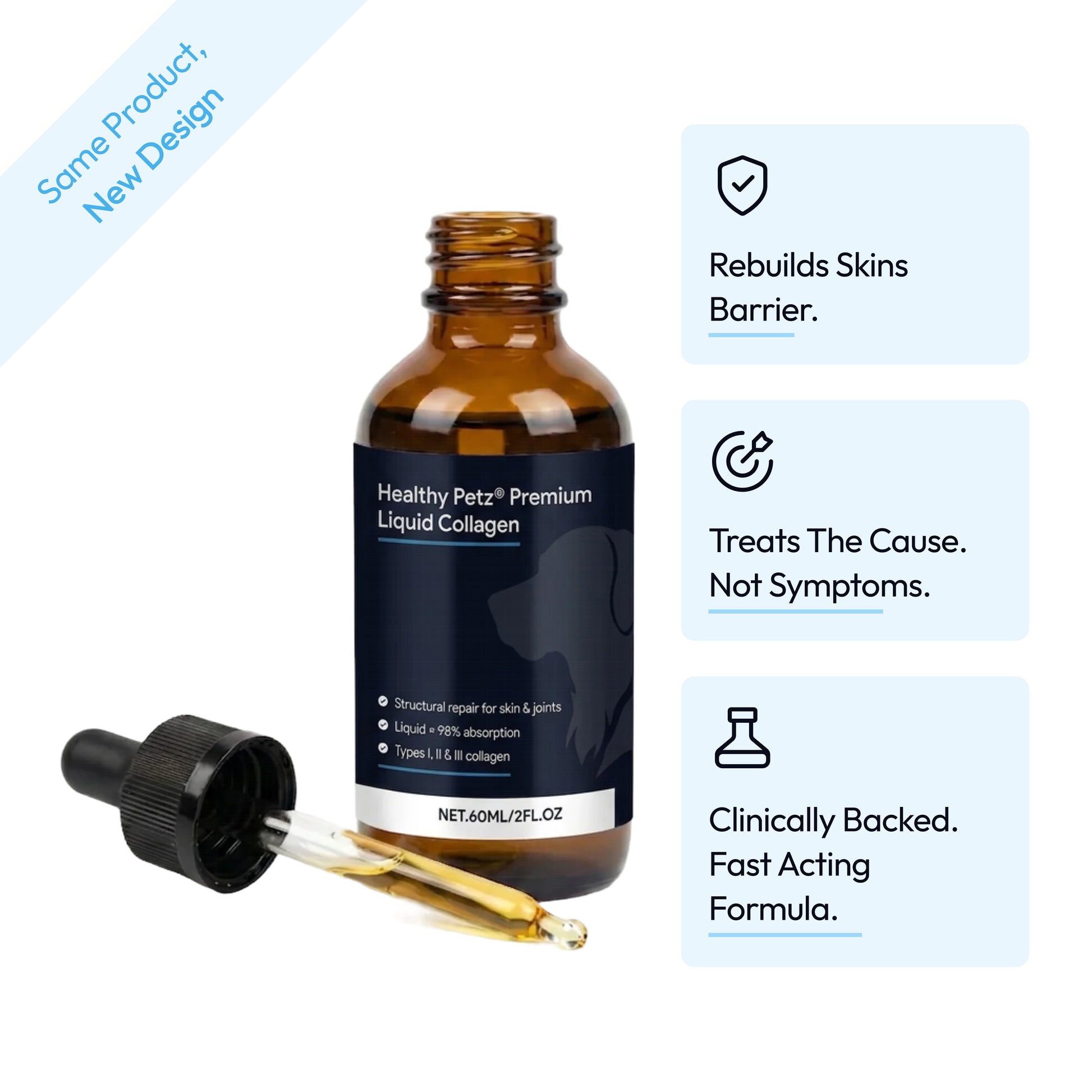 Healthy Petz Premium Liquid Collagen bottle with dropper